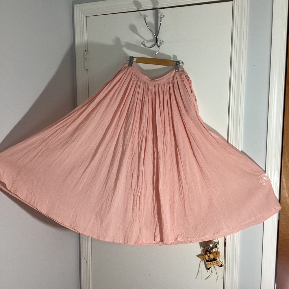 Y2K ESPIRIT WOMANS 11/12  COTTON CRINKLED MIDI SKIRT PEACH LIGHT COLOR - Picture 7 of 9